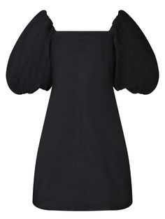 This GANNI black mini dress features a square neckline and puff sleeves that add a touch of modern elegance. The flared silhouette is flattering for various body types.Composition: 100% Cotton Black Mini Dress With Square Neck, Black Fitted Puff Sleeve Dress With Square Neck, Black Puff Sleeve Dress With Square Neck For Evening, Black Square Neck Puff Sleeve Dress For Evening, Elegant Black Puff Sleeve Dress With Square Neck, Black Evening Dress With Puff Sleeves And Square Neck, Black Puff Sleeve Dress With Square Neck For Summer, Evening Puff Sleeve Dress With Square Neck, Black Square Neck Dress With Gathered Sleeves