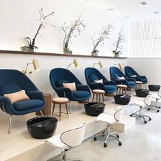 the chairs are lined up against the wall in the waiting room for their customers to arrive