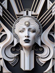 an art deco poster with a woman's face