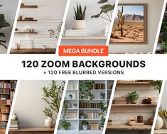 the mega bundle includes 120 zoomable images and text, including bookshelves with plants in them