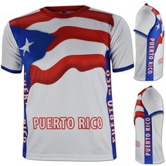 Thank you for shopping - JLGUSA Puerto Rico Fans Features: Puerto Rico Tee Jersey Cool Max Polyester PR T-Shirts NEW Puerto Rico T-shirt by JLGUSA Available in Black, Red, Royal Blue, White and Hot Pink 100% Polyester Short-Sleeve T-Shirts Puerto Rico flag Sublimated across the front Puerto Rico writing on the sides Adult Standard Fit GREAT VALUE - WITH FAST SHIPPING Please contact us if you have any question or concern we will be happy to assist you. We take pride in your order, you should expe Flag Print Crew Neck Tops For Sports Events, White Crew Neck Top With Flag Print, White Graphic Tee With Flag Print, Puerto Rico Svg, White Crew Neck T-shirt With Flag Print, Puerto Rico Tshirt Ideas, Puerto Rico Jersey, Puerto Rico Sublimation Designs, White Short Sleeve T-shirt With Flag Print