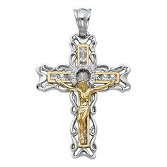 Material Type 14k GoldMaterial Color Yellow WhiteHeight 40mmWidth 31mmStone Cubic Zircon All measurements are approximate and may vary slightly from the listed dimensions. Gold Pendants For Men, Real Gold Chains, Jesus Cross, Rings Fashion, Rings Gold, Cz Pendant, Star Jewelry, Cross Jewelry, Cross Pendant