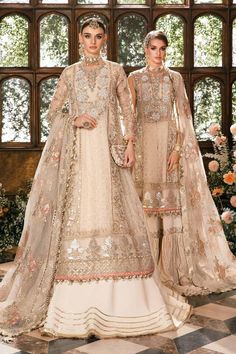 SZDesignsBoutique helps you to Find Your Perfect Wedding and Party Attire Ivory Maria B. Bridal Sharara shirt | Pakistani Designer Wedding Reception/Nikah/walima Outfit | Indian wedding suit | Formal Guest Partywear | Gift for her  Style your Special days like Reception, Nikkah, Walima, Engagement or Party with this beautiful and elegant luxury dress like Lehenga Choli, Maxi, Pashwas, Gown style shirt Trouser or Dupatta Salwar kameez Latest 2024 top Quality Maria B. Wedding Collection Replica Fa Luxury Zari Work Wedding Dress For Eid, Luxury Raw Silk Sharara For Wedding, Luxury Wedding Raw Silk Salwar Kameez, Luxury Suits With Dupatta For Reception, Luxury Maxi Dress With Dupatta For Reception, Luxury Maxi Dress With Dupatta For Party, Luxury Sets For Reception During Eid, Luxury Beige Sharara For Wedding, Walima Dress Casual