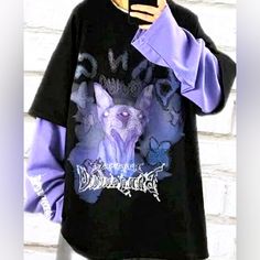 Dobre Y2k Gothic Sweatshirt Grunge Japanese Letter-New Punk Tshirt, Loose Clothes, Gothic Shirts, Clothes Trendy, Mens Trendy Outfits, Hip Hop Streetwear, Loose Outfit, Oversized Sweatshirt, Cat Shirts