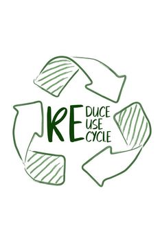 a green recycle logo with the words reduce use cycle written in black and white