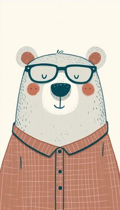 a drawing of a bear with glasses on it's head and wearing a shirt