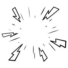 a black and white drawing of an explosion with arrows in the center, on a white background