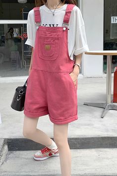 High Waist Cute Colorful Casual Jumpsuits – Tomscloth Jeans Rosa, Denim Overall Shorts, Goth Vintage, Jumpsuit Casual, Suspender Pants, Custom Made Clothing, Good Girl, Casual Jumpsuit, Jumpsuit Fashion