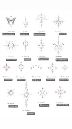 the different types of snowflakes are shown in black and white