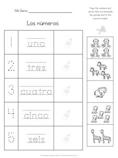 a worksheet with the words los numerros and an image of animals