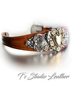 Ts Studio Leather Bracelet Jewelry wide cuff Western Hand Tooled Brown Luxury Hand Tooled Unique Bracelets, Luxury Hand Tooled Brown Bracelet, Her Buck His Doe, Red Leather Bracelet, Heart Belt, Western Buckles, Leather Wedding, Bracelet Heart, Leather Cuff Bracelet