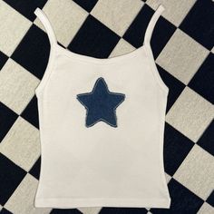 Denim Star Handmade Tank Top Embroidered Top - Etsy Spring Cotton Tops With Star Patch, Cotton Tops With Star Patch For Spring, Cotton Summer Top With Star Print, White Cotton Top With Star Patch, White Cotton Tops With Star Patch, Star Tank Top, Star Handmade, Embroidered Tank Top, Pretty Clothes