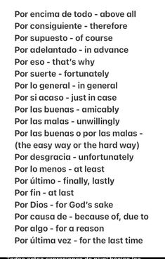 the words are in spanish and english on a white sheet with black writing that says,