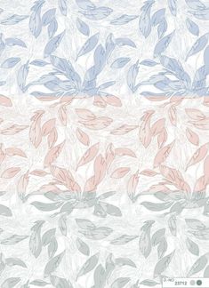 an abstract background with leaves and flowers in pastel colors on white, blue, pink and grey