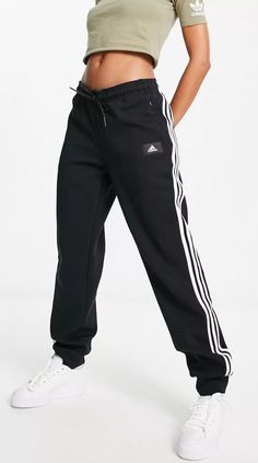 adidas L106801 Womens Black Future Icons 3-Stripes Regular Pants Size M Details & Care Lounging done right Elasticated drawstring waist Side zip-pockets adidas logo details Regular, tapered fit 100% Polyester. Adidas Sneakers Outfit, Striped Sweatpants, Adidas Joggers, Streetwear Mode, Blue Joggers, Joggers Outfit, Adidas Sweatpants, Adidas Outfit, Performance Leggings