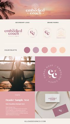 Brand board for a female spiritual coach. Brand Identity Kit, Logo Presentation, Feminine Branding, Branding Mood Board, Brand Color Palette, Feminine Logo, Brand Kit