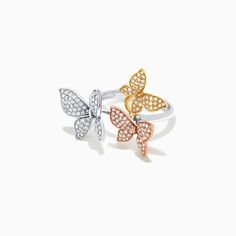 Effy Trio 14K Tri Color Gold Diamond Butterfly Ring, 0.66 TCW Diamond Butterfly Ring, Emerald Diamond Earrings, Diamond Circle Pendant, Diamond Butterfly, Morganite Diamond, Braided Ring, Diamond Fashion Rings, Jewelry Sale, Butterfly Earrings Stud