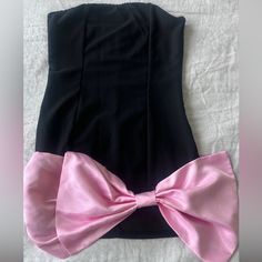 Cute Mini Dress Pink Dress With Bow, Bow Mini Dress, Cute Mini Dress, Black And Pink Dress, Pink Bow Tie, Tie Colors, Black And Pink, Christmas Wishlist, Pink Bow