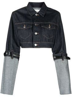 navy blue cotton denim panelled design classic collar front button fastening long sleeves turn-up cuffs belt loops two button-fastening chest pockets cropped straight hem Denim Cropped Jacket, Monsieur Madame, Leather Bustier, Crop Jean Jacket, Jeans Cropped, Wardrobe Edit, Blue Denim Jacket, Cropped Denim Jacket, Black Denim Jacket