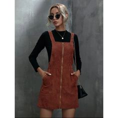 Never Worn Mini Corduroy Rust Brown Zipper Overall Dress Corduroy Pinafore Dress, Corduroy Overall Dress, Academia Outfits, Dresses Beautiful, Preppy Dresses, Event Dress, Denim Overall Dress, Corduroy Dress, 2020 Fashion