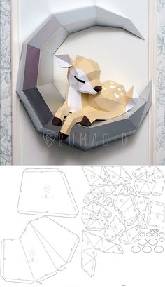 an origami model of a dog in a box with instructions to make it