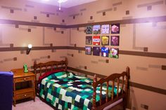 a bed room with a neatly made bed next to a dresser