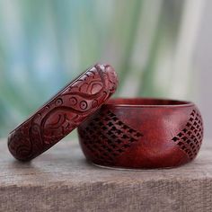 Wood bangle bracelets, 'India Romance' (pair) - Artisan Crafted Floral Mango Wood Bangle Bracelets (Pair) Wood Bangles, Money Loves Me, Wax Carving Jewelry, Vintage Indian Jewelry, Wooden Bracelets, Layer Jewelry, Carving Jewelry, Bracelets Vintage, Wood Working Ideas