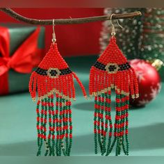 Brand New Super Cute Elf Outfit Christmas Hand Beaded Dangle Fringe Spirited Fun Earrings Bundle Several Items From My Closet And I’ll Give You A Great Deal! Plus You Maximize The Shipping Fee. Poshmarks Shipping Fee Covers Up To 5lbs Of Items! Free Gift With Every Purchase If You’re New To Poshmark Sign Up Using My Link Https://Posh.Mk/Evngezioycb And You Get 10$ Credit When You Join! Beaded Christmas Earrings, Elf Outfit, Diy Earrings Easy, Elf Clothes, Outfit Christmas, Holiday Earring, Beaded Fringe, Christmas Earrings, Seed Bead Earrings