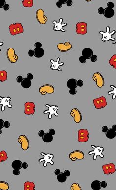 mickey mouse and other cartoon characters on a gray background