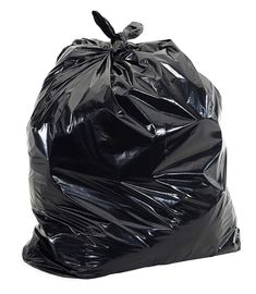 a black trash bag on a white background