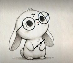 a drawing of a bunny wearing glasses