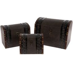 three pieces of brown leather luggage sitting next to each other