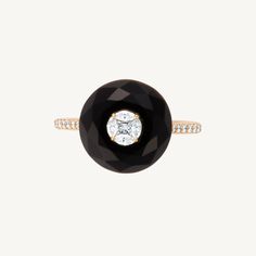 Chic hand-carved black onyx ring set in 14k yellow gold and accented with .22ct diamonds. Total black onyx weight: 03.85 ct Total diamond weight: 0.22 ct Total weight of ring: 3.05 gm 14k yellow gold Ring size 6.5 Elegant Black Round Diamond Ring, Fine Jewelry Black Diamond Ring, Timeless Black Jewelry With Center Stone, Elegant Black Diamond Ring In 14k Gold, Elegant Black Diamond Ring With Center Stone, Elegant Round Onyx Diamond Ring, Black Onyx Rings With Diamond Accents, Luxury Onyx Diamond Ring For Formal Occasions, Elegant Black Diamond Ring For Evening