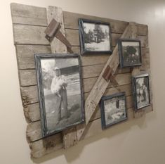 Barn Door Grandparent Picture Frames, Barn Door Picture Frame Wall Art, Old Barnwood Craft Ideas, Old Wood Door Ideas, Shutter Wall Decor Ideas Living Rooms, Old Barnwood Ideas, Old Barn Door Ideas, Rustic Picture Frames Diy, Barn Door Wall Decor