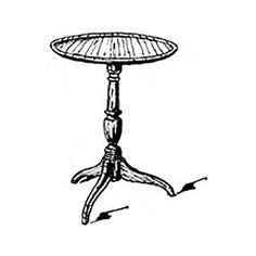 a drawing of a small table with two legs and a round top, on a white background