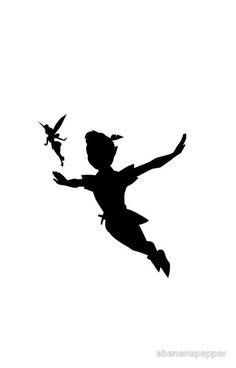 a black and white silhouette of a girl flying with a bird in the sky behind her