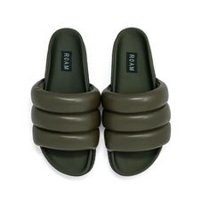 ROAM PUFFY SANDALS KHAKI VEGAN LEATHER – R0AM Puffy Sandals, Slider Sandals, Criss Cross Sandals, Ankle Tie Sandals, Black Slides, Beautifully Made, Toe Ring, Lace Up Sandals, Sporty Look