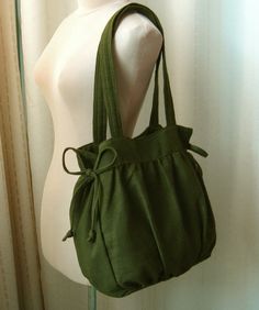 Olive Green Hemp/Cotton Bag - Sided Bows Purses With Lots Of Pockets, Sacs Tote Bags, Hemp Bag, Sac Diy, Diy Bag Designs, Jane Birkin, Lv Handbags, Diy Sewing Clothes, Pretty Bags