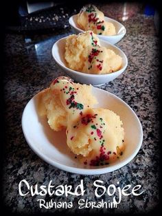 Custard Sojee by Ruhana Ebrahim Sojee Recipe, Custard Biscuits Recipe, Indian Sweet Dishes, Malay Dishes, Semolina Recipes, Custard Biscuits, Diwali Treats, Sooji Halwa, Indian Deserts