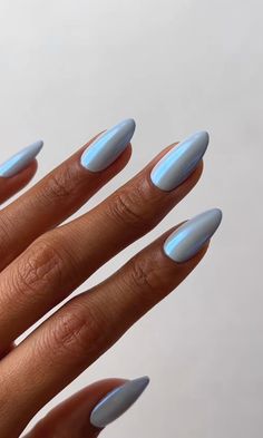 Spring Nails 2024 Trends Almond Simple, 2024 Colors, Blue Chrome Nails, Light Blue Nails, Baby Blue Nails, Chrome Nails Designs, Blue Chrome, Nagel Tips, Smink Inspiration