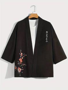 Haori Sakura : Élégance Florale Japonais Plongez dans l'univers raffiné de la culture japonaise avec notre Haori Sakura. Ce vêtement traditionnel revisité est bien plus qu'un simple haori ; c'est une déclaration de style qui allie héritage et modernité.  Imaginez-vous enveloppé dans la douceur du printemps japonais. Le Haori Sakura est orné d'une splendide branche de cerisier en fleurs sur son côté droit, symbole de la beauté éphémère et de la renaissance. Ces délicates fleurs de sakura apporten White Under Shirt, Japanese Letter, Cherry Blossom Design, Shein Men, Design Japonais, Casual Kimono, Casual Denim Pants