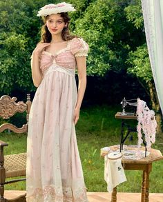 lacemade flower & alice regency dress Flower Long Dress, Long Flower Dress, Purple Long Dress, Nylon Flowers, Princess Flower, Organza Flowers, Lace Splicing, Sweet Style