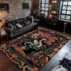 a living room filled with furniture and a large rug