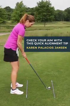 If you have a hard time lining yourself up, try this quick alignment check from LPGA Professional Instructor Karen Palacios Jansen to make sure that you are aimed at the target. #golf #golftip #golfswing #golflessons #womensgolf Target Golf