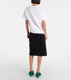 Cotton-blend T-shirt in white - Loewe | Mytheresa Modern Cotton T-shirt With Short Sleeves, Modern Cotton T-shirt For Summer, Modern Short Sleeve Cotton Tops, Modern Cotton Short Sleeve Tops, Modern Cotton Tops With Graphic Print, Sporty Crew Neck T-shirt For Workwear, Modern Cotton Top With Graphic Print, Sporty Cotton T-shirt For Work, Summer Graphic Print T-shirt For Work