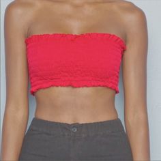 Brand New With Tag Description: Smocked Cropped Bandeau Style Tube Top In Red With Ruffled Trimmings. Ca. 31 Cm In Width, Ca. 16 Cm In Length (Unstretched) Material: 95% Cotton, 5% Elastane. This Item Is Not Sold Online Or In Stores Anymore!! Free Keychain And Two Hand Fulls Of Stickers Included Trendy Strapless Tube Top With Smocked Bodice, Trendy Smocked Bandeau Tube Top, Trendy Bandeau Tube Top With Smocked Bodice, Casual Strapless Tube Top With Smocked Back, Trendy Fitted Tube Top With Smocked Bodice, Casual Red Tube Top For Beach, Red Beach Top With Smocked Back, Red Beach Tops With Smocked Back, Red Stretch Tube Top For Summer