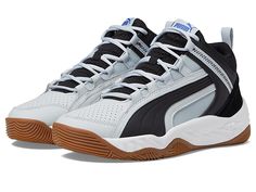 PUMA Rebound Future Evo Core - Men's Shoes : Platinum Gray/PUMA Black/Royal Sapphire : Add some style to your walk wearing the cool PUMA Rebound Future Evo Core sneakers. Textile and synthetic upper. Textile lining. Textile insole. Lace-up closure. Pull tab included. Branding on tongue and pull tab. Synthetic outsole. Imported. Measurements: Weight: 14 oz Product measurements were taken using size 9, width D - Medium. Please note that measurements may vary by size. Weight of footwear is based on Sporty Lace-up Basketball Shoes With Vented Sides, Functional Synthetic Basketball Shoes With Breathable Mesh, Mesh Basketball Shoes With Cushioned Footbed For Light Sports, Dynamic Mesh Basketball Shoes With Boost Midsole, Sporty Synthetic Basketball Shoes With Breathable Mesh, Dynamic Mesh Basketball Shoes With Cushioned Footbed, Breathable Mesh Synthetic Basketball Shoes, High-top Synthetic Running Shoes With Vented Sides, Synthetic Running Shoes With Vented Sides For Sports