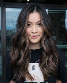 Multi Dimensional Dark Brown Hair, Neutral Brown Balayage On Black Hair, Subtle Hair Color For Black Hair, Nabela Noor Hair, Asian Natural Balayage Dark Brown, Chocolate Brown Balayage Asian Hair, Asian Dark Balayage, Expensive Brunette Balayage, Dark Hair With Dimension Brunettes