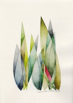 watercolor painting of green leaves on white paper