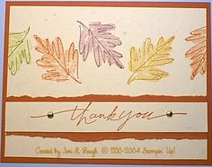 a handmade thank card with leaves on it